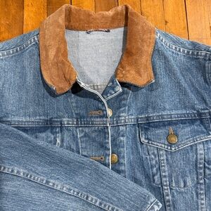 Classic Blue Denim Jacket with Brown Cord Collar